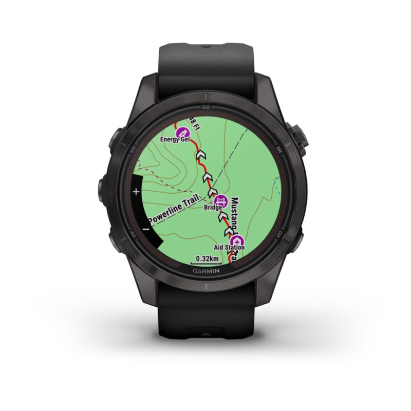 Garmin Fenix 7s Pro - 42 мм SOLAR | SAPPHIRE | Carbon Grey DLC Titanium with Black Band