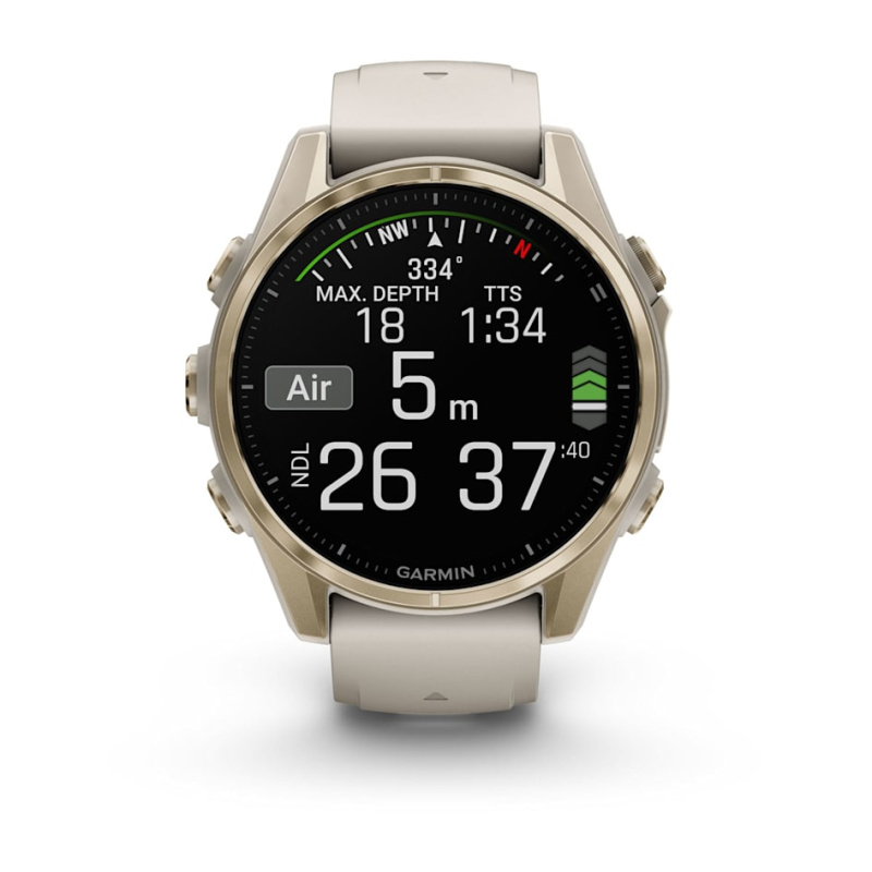 Garmin Fenix 8 - 43 мм AMOLED | Sapphire | Soft Gold with Fog grey/dark sandstone silicone band