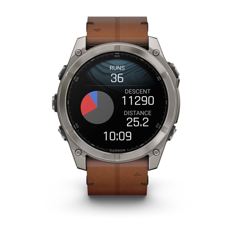 Garmin Fenix 8 - 51 мм AMOLED | SAPPHIRE | Titanium with Chestnut Leather Band