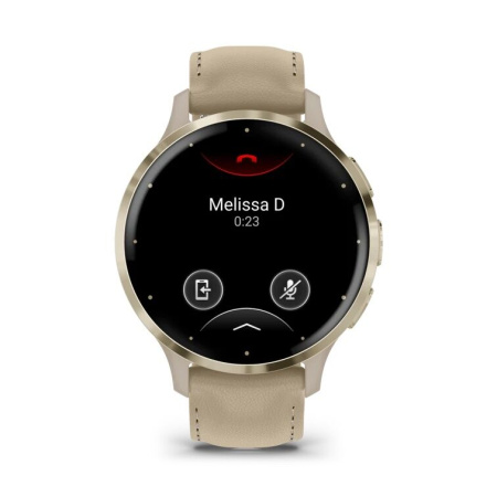 Garmin Venu 3s - 41 мм | Soft gold stainless steel bezel with French grey case and leather band