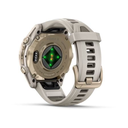 Garmin Fenix 8 - 43 мм AMOLED | Sapphire | Soft Gold with Fog grey/dark sandstone silicone band