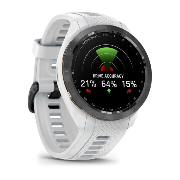 Garmin Approach S70 - 42 мм | Black/Peach Ceramic Bezel with White Silicone Band