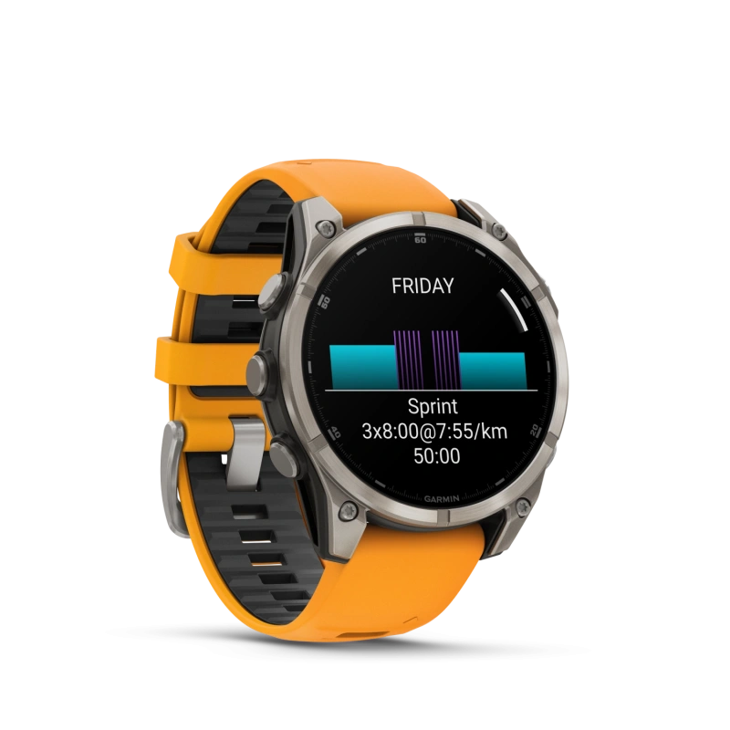 Garmin Fenix 8 - 47 мм AMOLED | SAPPHIRE | Titanium with Spark orange/graphite silicone band