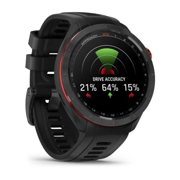 Garmin Approach S70 - 47 мм | Black/Red Ceramic Bezel with Black Silicone Band